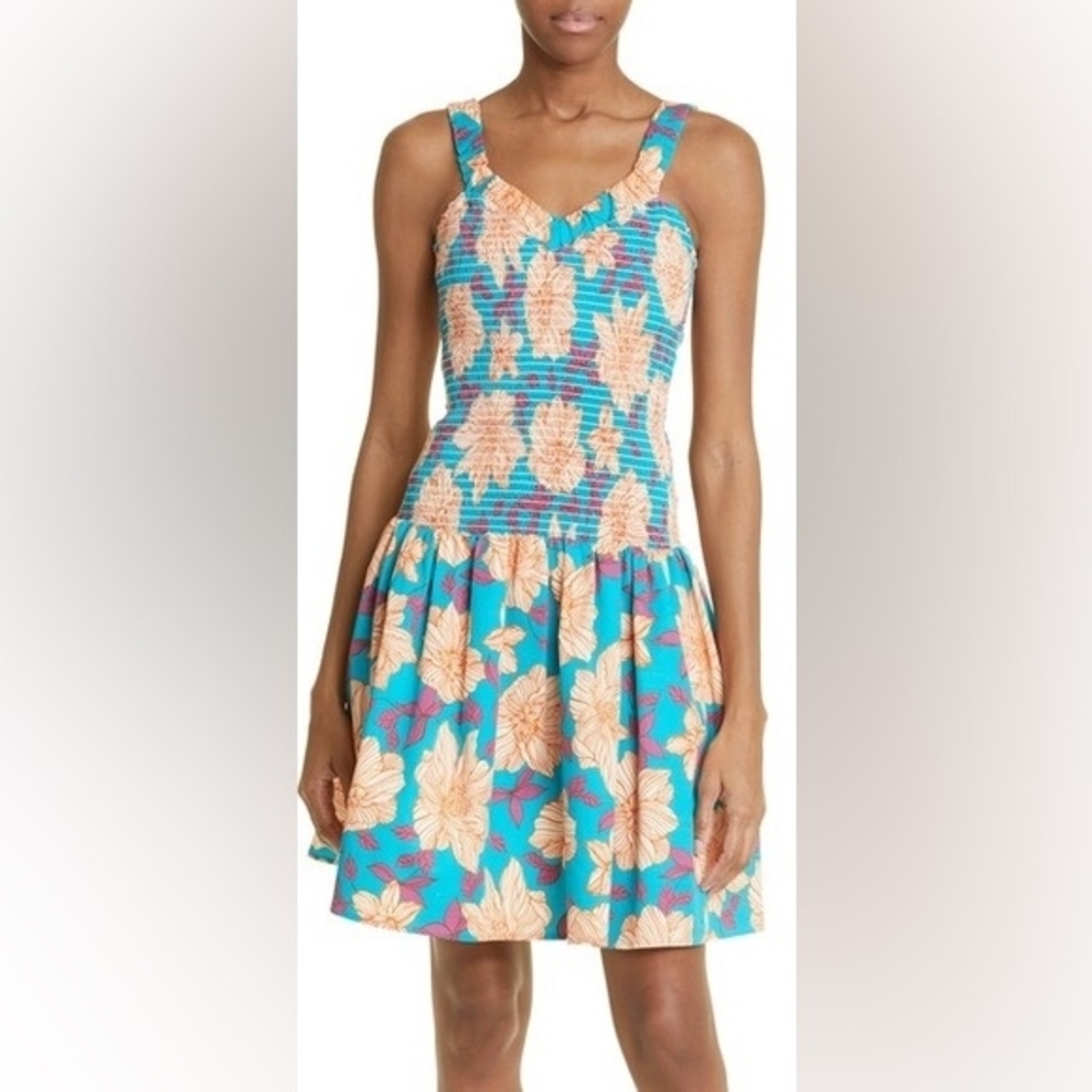 Autumn Adeigbo Blue and Orange Floral Mini Dress